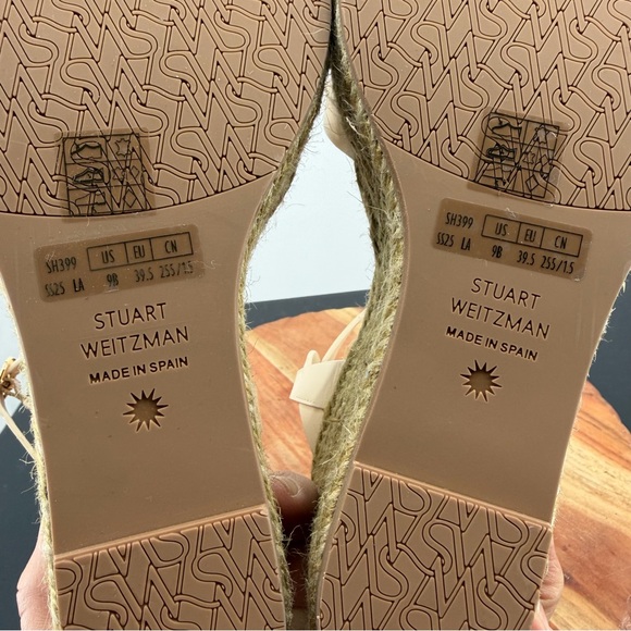 Stuart Weitzman Braida Max leather espadrille wedge sandals cream white sz 9 - Picture 6 of 9